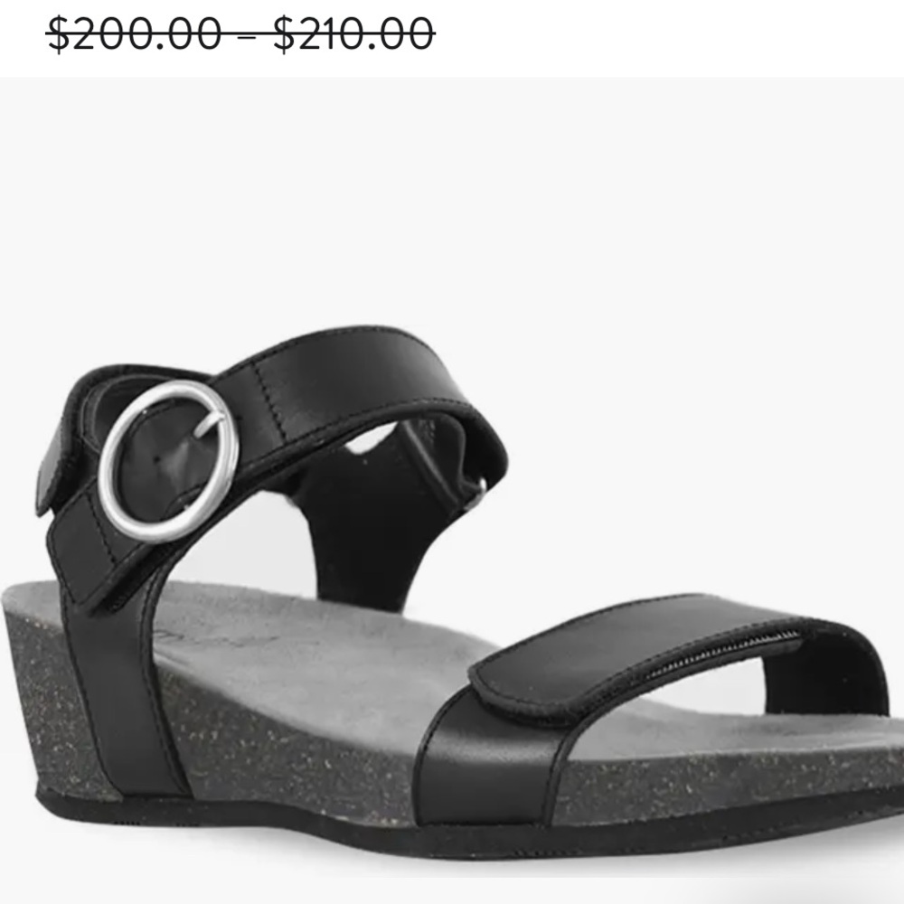 ⚠️ MUNRO Genuine Leather $210 Wedge Sandal Black 6 Women’s Comfort Mod NEW NWOT